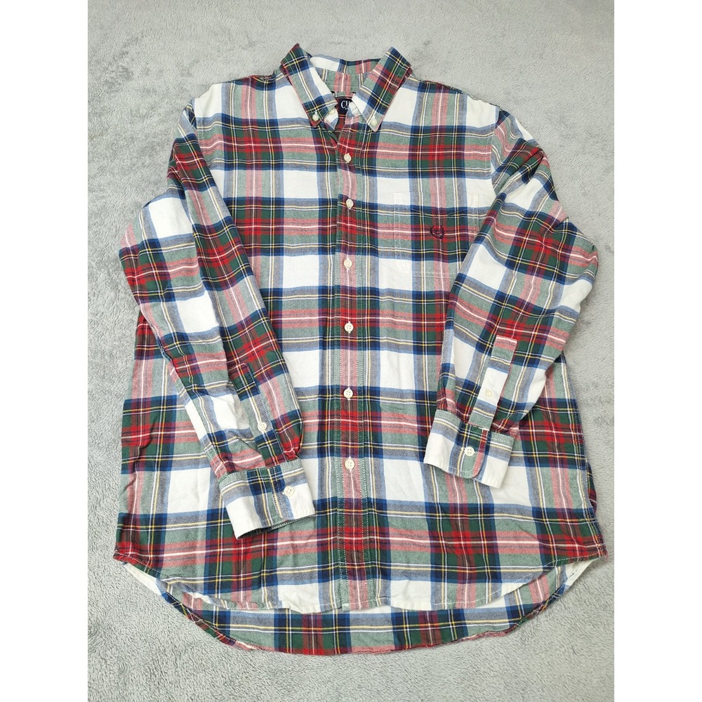 Chaps Men Plaid Button Down Shirt Medium Red Green Blue White Cotton Long Sleeve